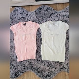 2 gently used BeBe, short sleeve sweater.. SIZE MEDIUM